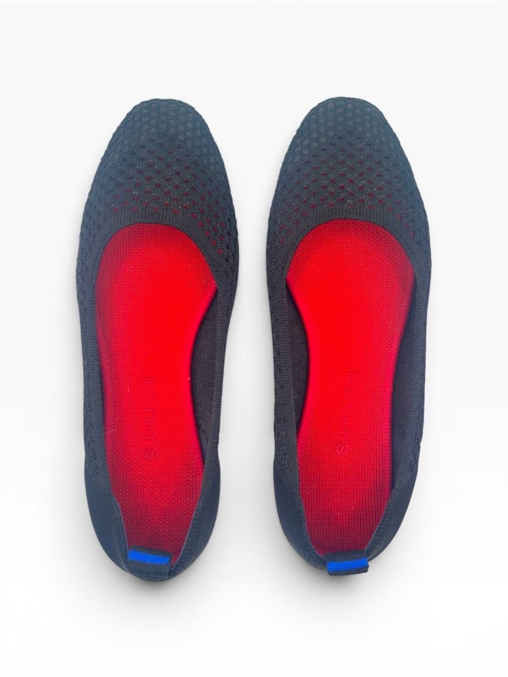 Rothy’s The Flat Black Open-Weave Mesh Knit Ballet Flat Women’s 9 w/ Red Insole